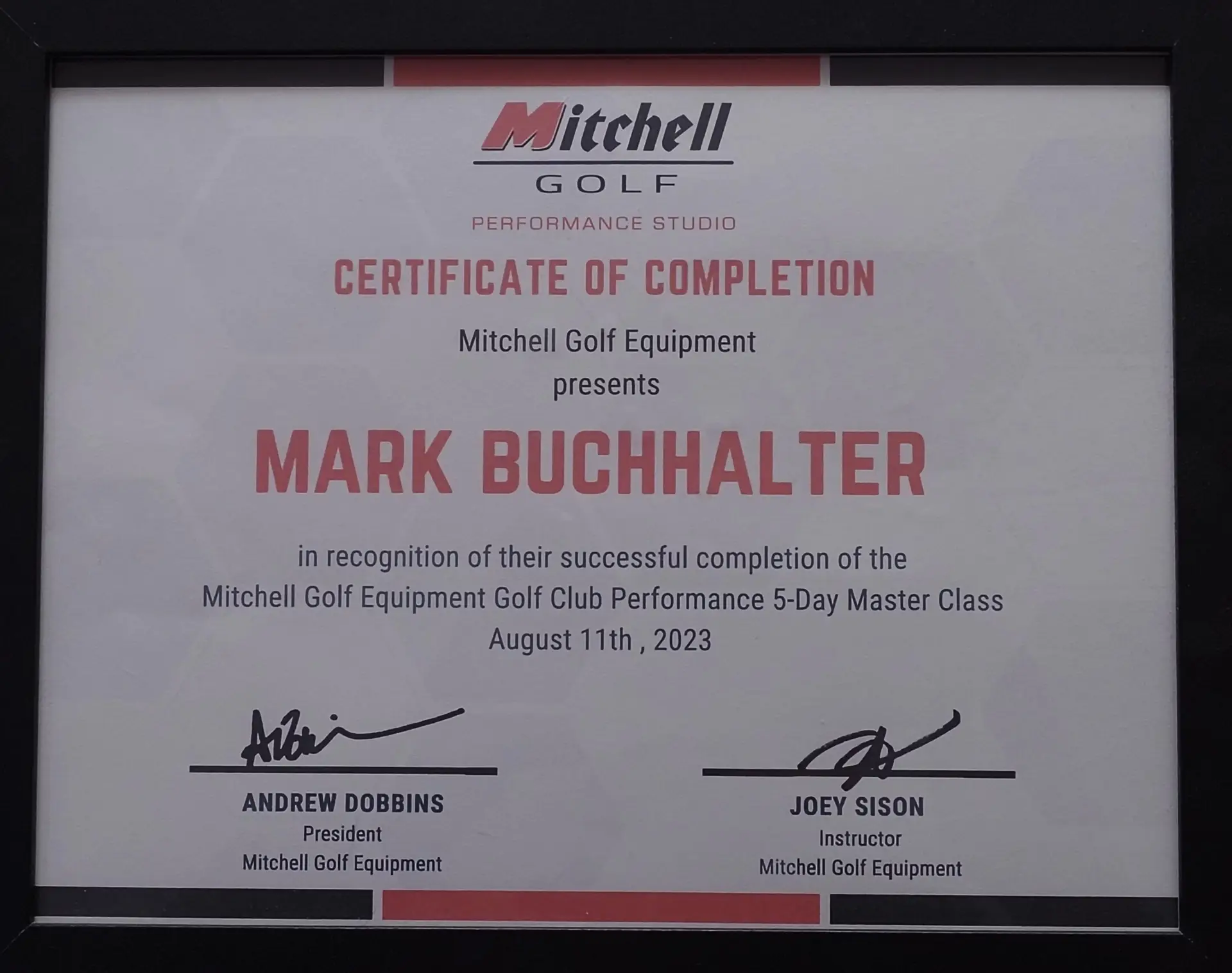 Mitchell Golf Certification