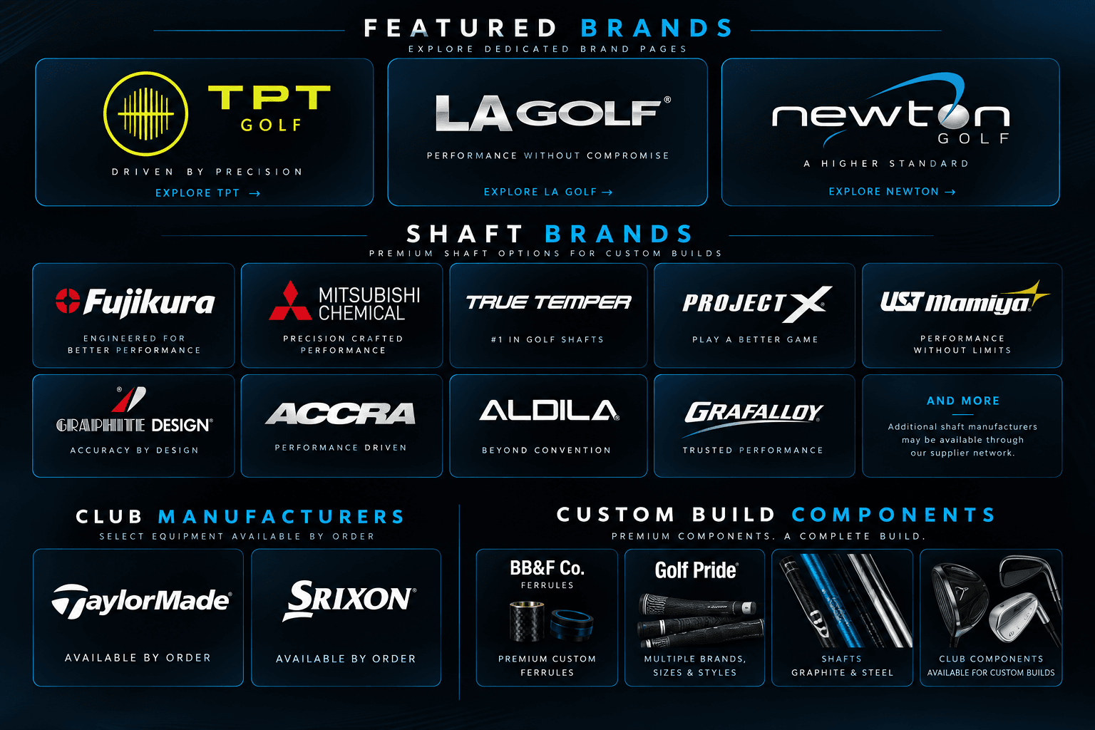 Golf shaft, club and component brands available through MB Custom Golf
